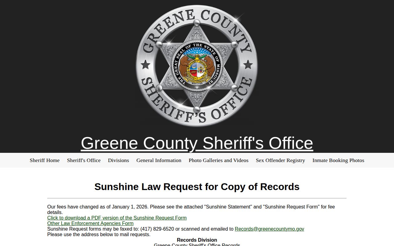 Greene County Sheriff arrest records Sunshine request page