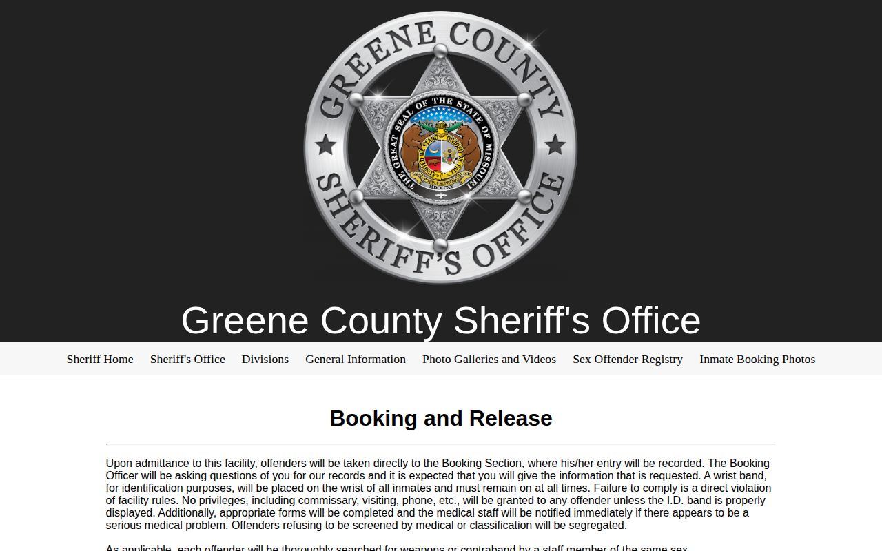 Greene County arrest booking process information from the Sheriff