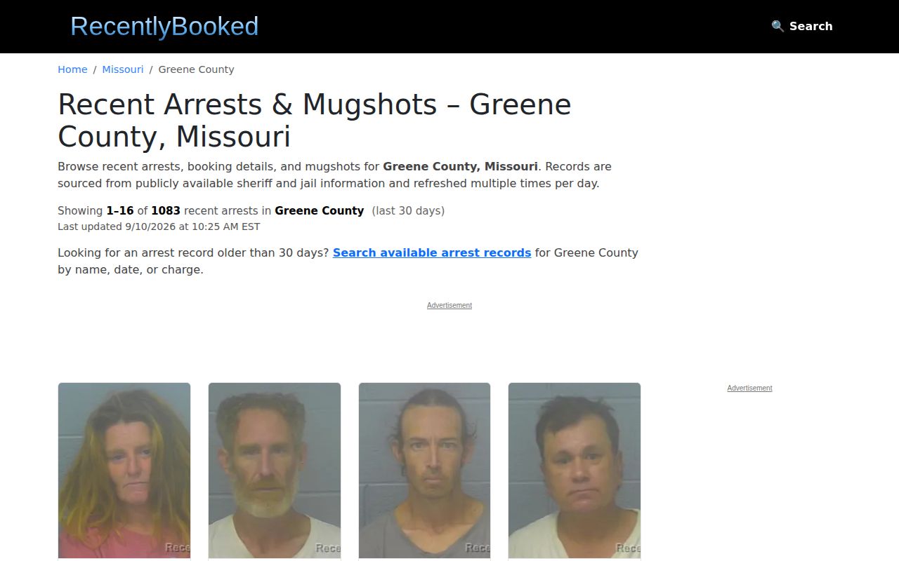 RecentlyBooked Greene County rolling multi-day page