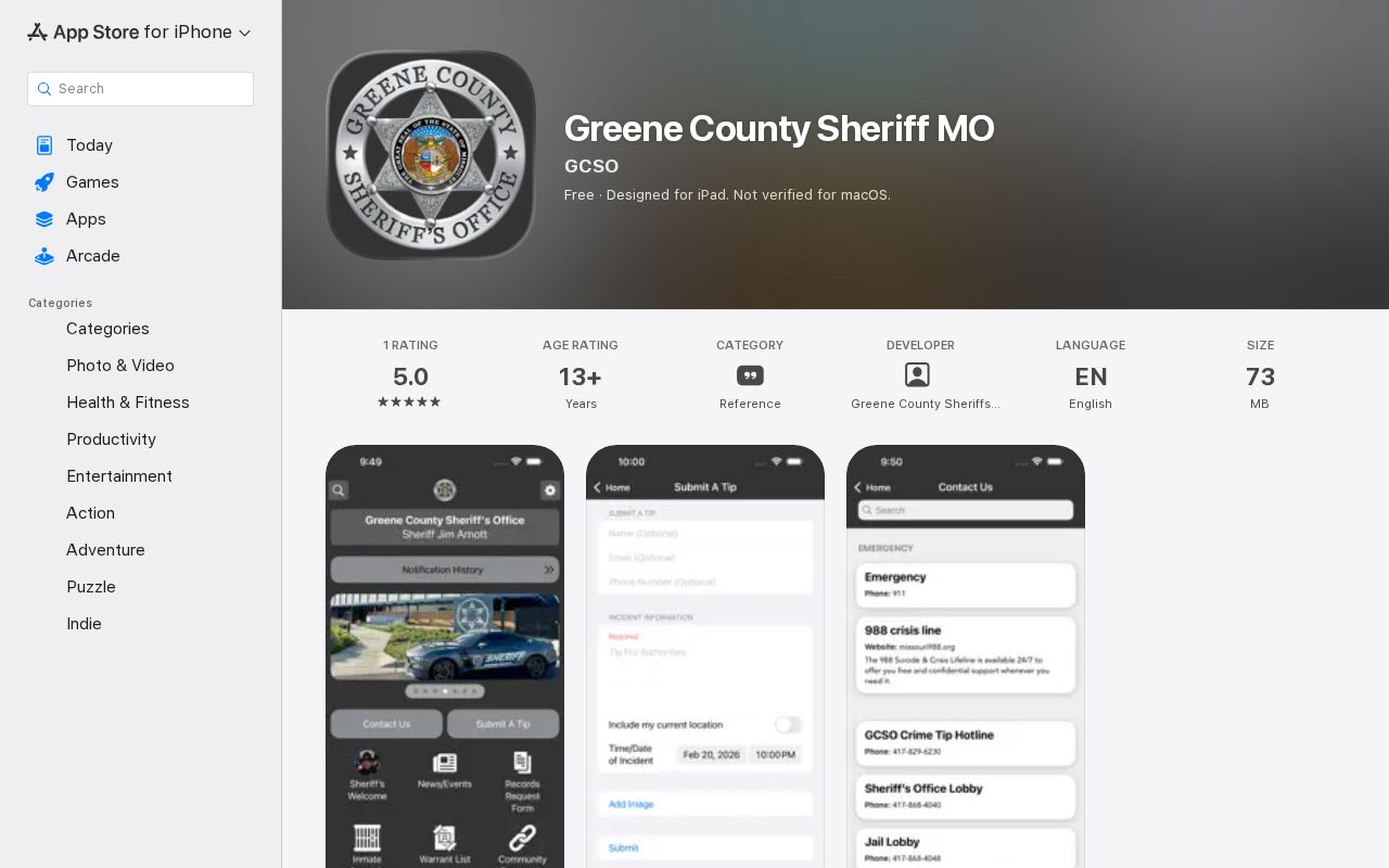Greene County Sheriff arrest search mobile app listing