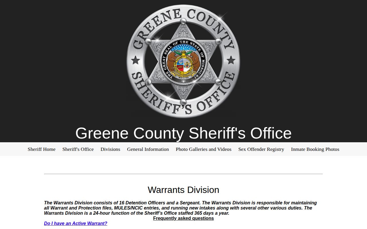 Greene County arrest warrant division information