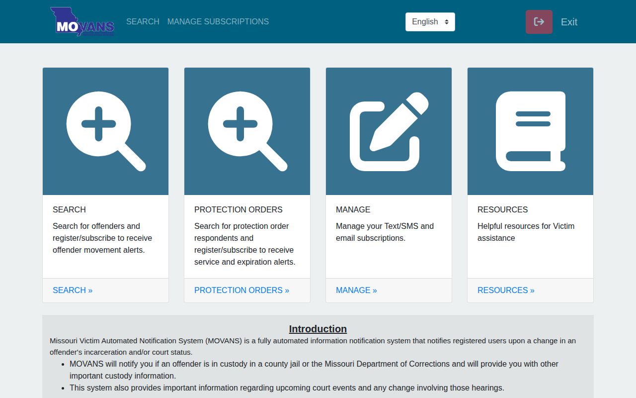 Missouri MOVANS custody search and registration portal