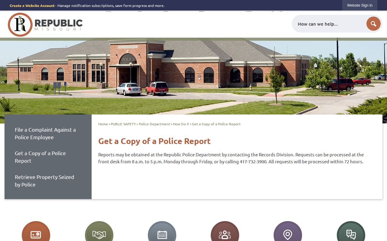 Republic Missouri police report request webpage